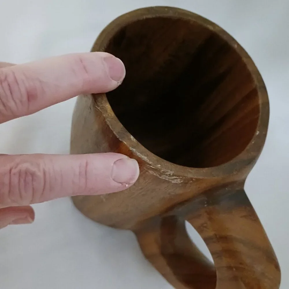 Vintage Wood Wooden Tiki Face Head Figural‎ Mug Cup Hand Carved Handle 5